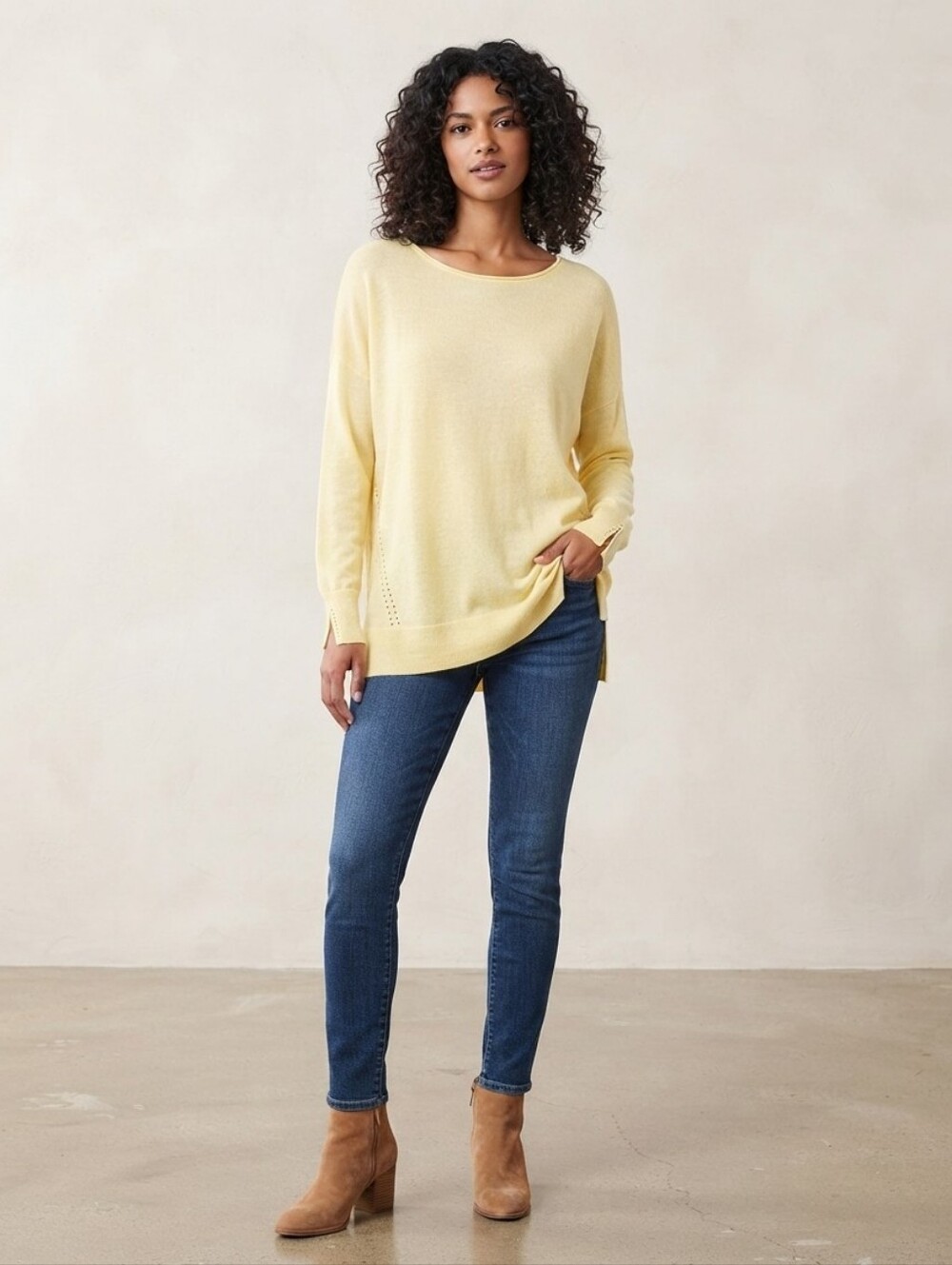 Light Yellow Boatneck Knit Sweater - Women's Relaxed Pullover
